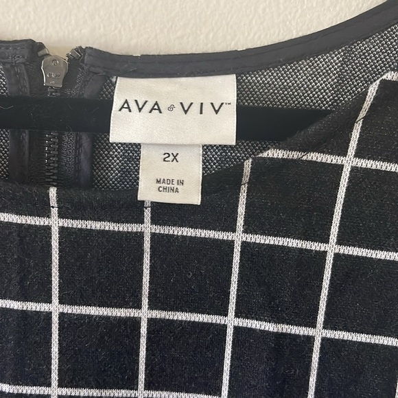 Ava and Viv Black and White Windowpane Midi Dress SZ 2X - Picture 2 of 5